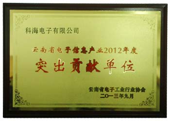 bet9酷游登陆电子云南省电子信息产业2012年度“突出贡献单位”